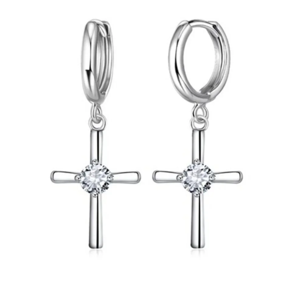 Cross Necklace Earrings 925 Sterling Silver Bundle Set - Picture 8 of 8